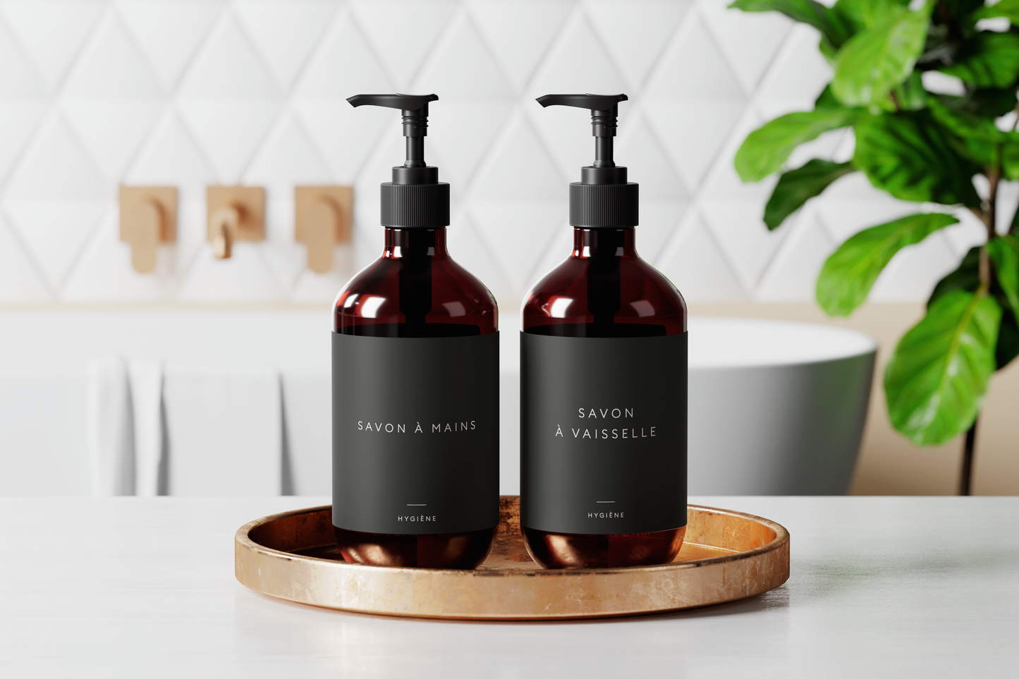 Étiquettes noires pour savon à mains et vaisselle