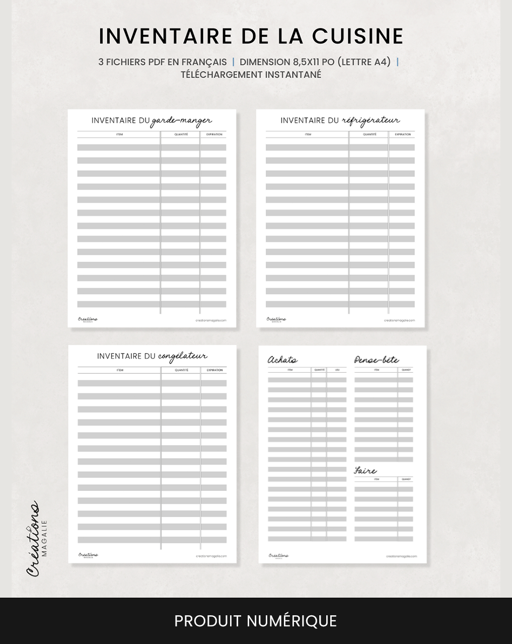 Inventaire pour la maison imprimable pdf en français