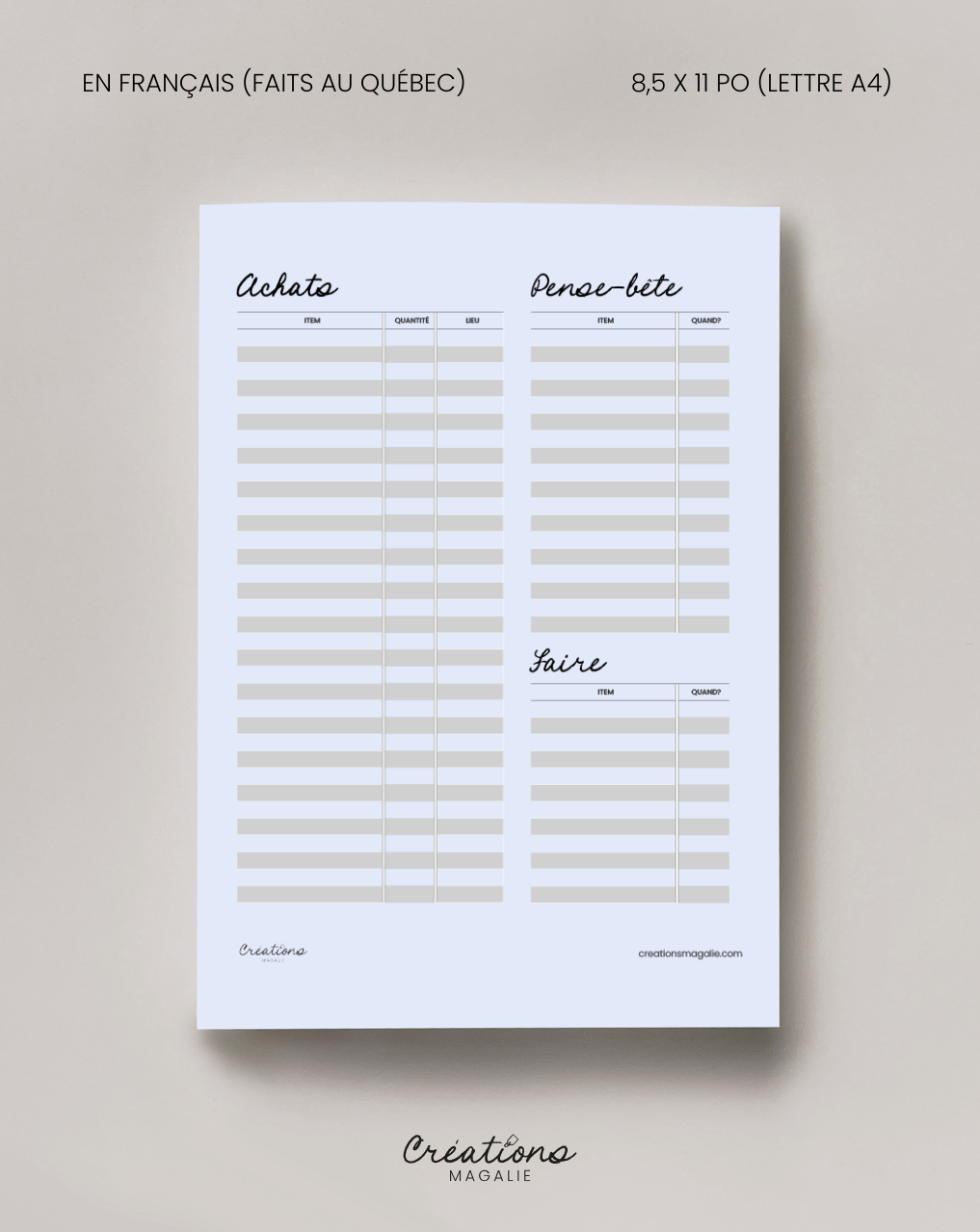 Inventaire pour la maison imprimable pdf en français
