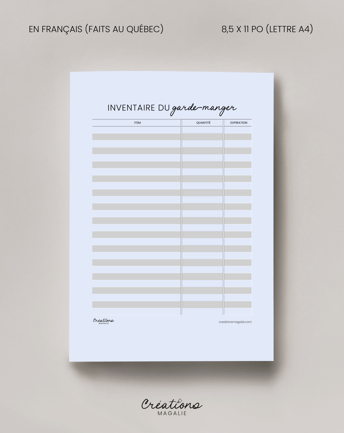 Inventaire pour la maison imprimable pdf en français