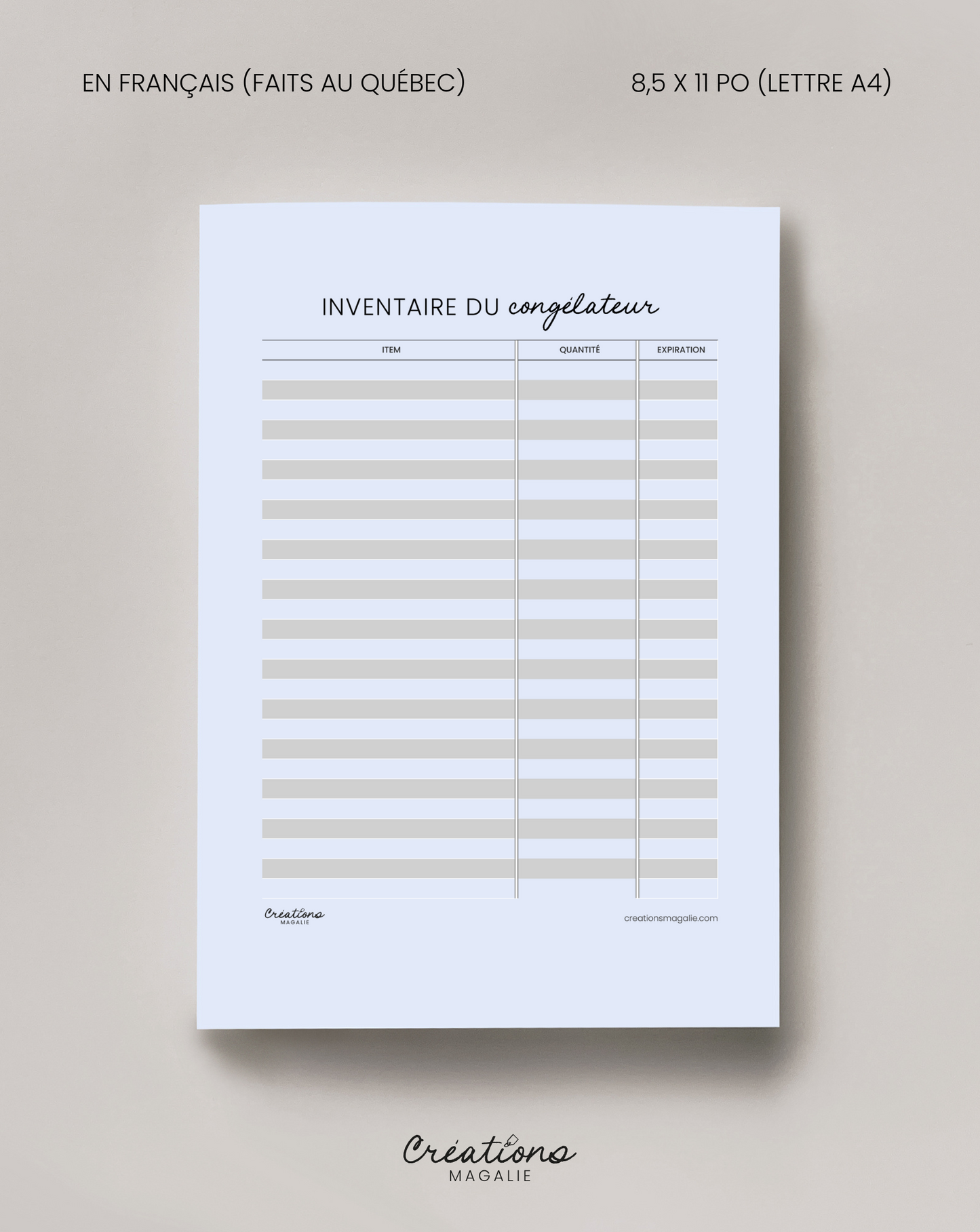 Inventaire pour la maison imprimable pdf en français