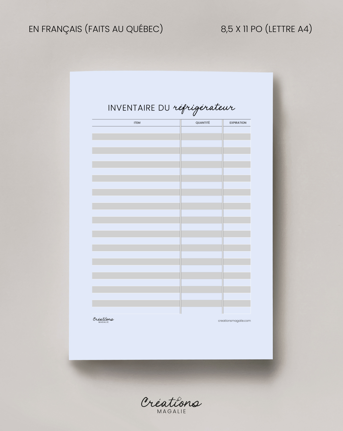 Inventaire pour la maison imprimable pdf en français