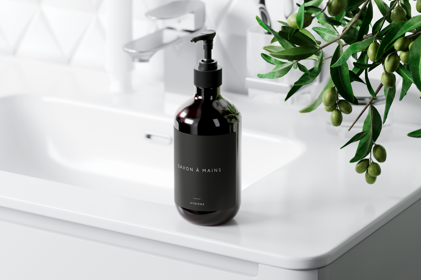 Étiquettes noires pour savon à mains et vaisselle