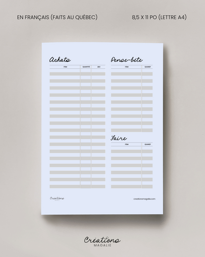 Inventaire pour la maison imprimable pdf en français