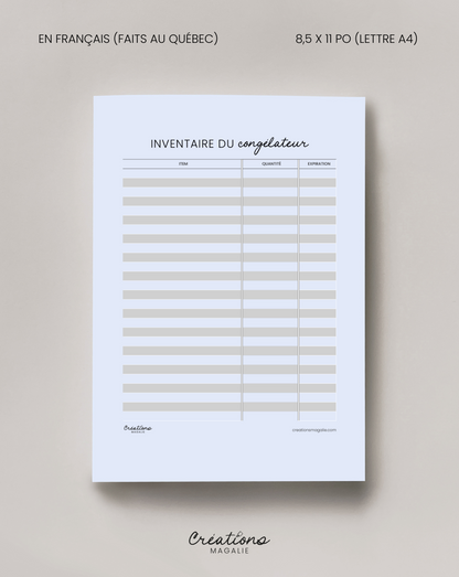 Inventaire pour la maison imprimable pdf en français
