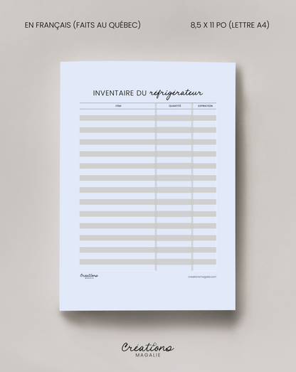 Inventaire pour la maison imprimable pdf en français